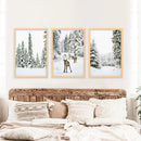 3 Piece Winter Landscape Wall Art. Snowy Pine Forest, Fawn by Wall Art Set