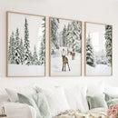3 Piece Winter Landscape Wall Art. Snowy Pine Forest, Fawn by Wall Art Set