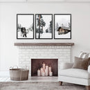Nordic Winter 3 Piece Photo Set. Pine Forest, Moose, Log Cabin by Wall Art Set