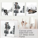 Nordic Winter 3 Piece Photo Set. Pine Forest, Moose, Log Cabin by Wall Art Set