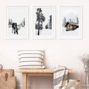 Nordic Winter 3 Piece Photo Set. Pine Forest, Moose, Log Cabin by Wall Art Set
