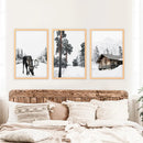 Nordic Winter 3 Piece Photo Set. Pine Forest, Moose, Log Cabin by Wall Art Set