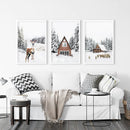 Rustic Winter Set of 3 Wall Art Prints. Animals, Log Cabin by Wall Art Set
