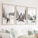 Rustic Winter Set of 3 Wall Art Prints. Animals, Log Cabin by Wall Art Set