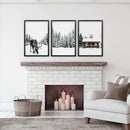 Winter-Themed Triptych with Moose, Log Cabin and Forest by Wall Art Set