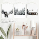 Winter-Themed Triptych with Moose, Log Cabin and Forest by Wall Art Set