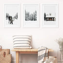 Winter-Themed Triptych with Moose, Log Cabin and Forest by Wall Art Set