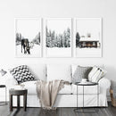 Winter-Themed Triptych with Moose, Log Cabin and Forest by Wall Art Set