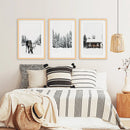 Winter-Themed Triptych with Moose, Log Cabin and Forest by Wall Art Set