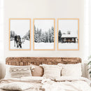 Winter-Themed Triptych with Moose, Log Cabin and Forest by Wall Art Set