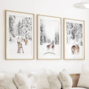 Winter Woodland Photo Set of 3. Fawn, Dog Sledding by Wall Art Set