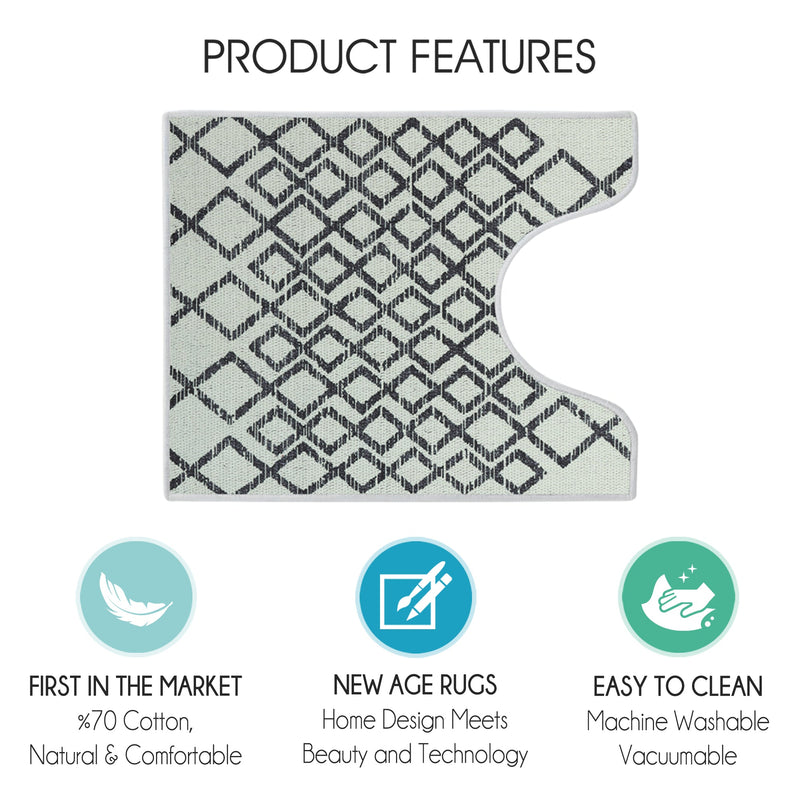 Geometric Daimond Design U Shape Bathroom Rug | 20”x24" | Ivory
