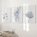 Set of 3 Blue Watercolor Minimalist Flowers Prints by Wall Art Set