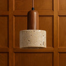 Vintage Round Travertine Wood Pendant Light
