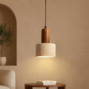 Vintage Round Travertine Wood Pendant Light