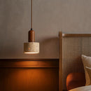Vintage Round Travertine Wood Pendant Light