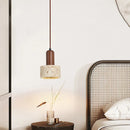 Vintage Round Travertine Wood Pendant Light