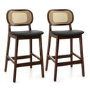 Wood Bar Chairs with PE Rattan Backrest Padded Seat and Footrest-Brown by LJGDeals