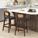 Wood Bar Chairs with PE Rattan Backrest Padded Seat and Footrest-Brown by LJGDeals