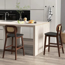 Wood Bar Chairs with PE Rattan Backrest Padded Seat and Footrest-Brown by LJGDeals