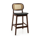 Wood Bar Chairs with PE Rattan Backrest Padded Seat and Footrest-Brown by LJGDeals