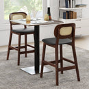 Wood Bar Chairs with PE Rattan Backrest Padded Seat and Footrest-Brown by LJGDeals