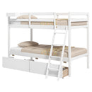 Twin Over Twin Bunk Bed Wood Bed Frame with 2 Storage Drawers and Ladder-White