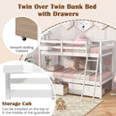Twin Over Twin Bunk Bed Wood Bed Frame with 2 Storage Drawers and Ladder by LJGDeals