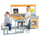 Fir Wood Play Kitchen with Kids Picnic Table and Built-in Bench-Gray by DirectDeals