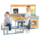 Fir Wood Play Kitchen with Kids Picnic Table and Built-in Bench-Gray by LJGDeals