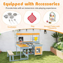 Fir Wood Play Kitchen with Kids Picnic Table and Built-in Bench-Gray