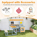 Fir Wood Play Kitchen with Kids Picnic Table and Built-in Bench-Gray by LJGDeals