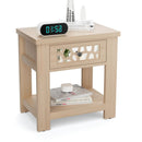 Wood Retro End Table with Mirrored Glass Drawer and Open Storage Shelf by LJGDeals