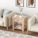 Wood Retro End Table with Mirrored Glass Drawer and Open Storage Shelf by LJGDeals