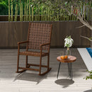 Patio Wood Rocking Chair with PU Seat and Rubber Wood Frame-Brown by LJGDeals