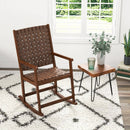 Patio Wood Rocking Chair with PU Seat and Rubber Wood Frame-Brown by LJGDeals
