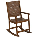 Patio Wood Rocking Chair with PU Seat and Rubber Wood Frame-Brown by LJGDeals