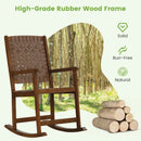 Patio Wood Rocking Chair with PU Seat and Rubber Wood Frame-Brown by LJGDeals