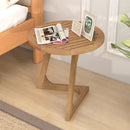 Teak Wood Side Table Round Sofa End Table with Slatted Tabletop by LJGDeals