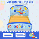 Wood Upholstered Twin Bed Platform with Slat Support