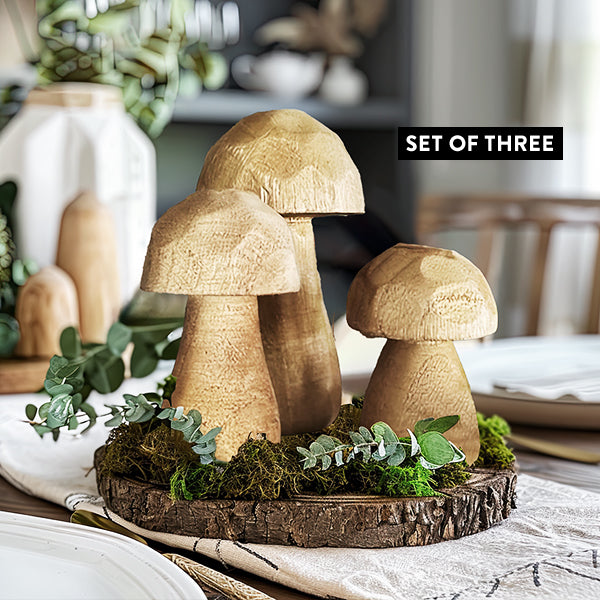 Whimsical Wooden Mushrooms, Set of 3