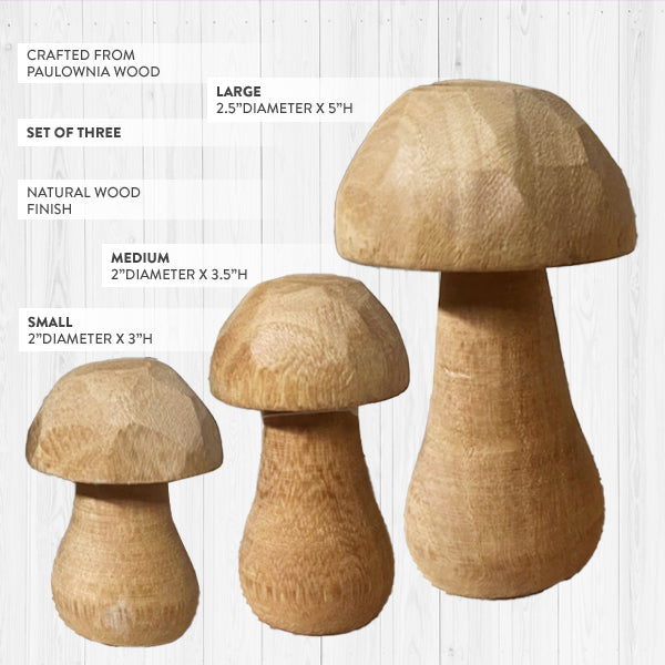 Whimsical Wooden Mushrooms, Set of 3