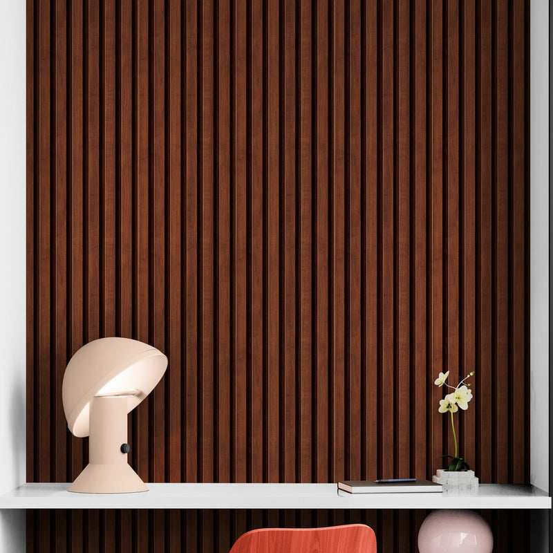 Wooden Vertical Panel Wallpaper. Dark Brown Wainscot Hardwood Wall Mural Print.