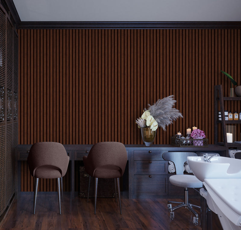 Wooden Vertical Panel Wallpaper. Dark Brown Wainscot Hardwood Wall Mural Print.