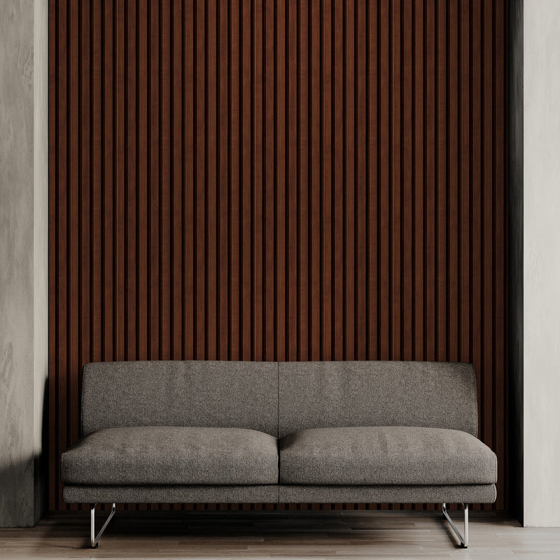 Wooden Vertical Panel Wallpaper. Dark Brown Wainscot Hardwood Wall Mural Print.