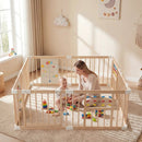 Wooden Baby Playpen Adjustable Large Play Yard for Infants-Natural by LJGDeals