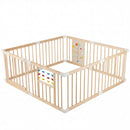 Wooden Baby Playpen Adjustable Large Play Yard for Infants-Natural