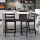 Wooden Bar Stools Set of 2 with Ergonomic Backrest and Footrest-Black