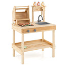 Wooden Barbecue Grill Playset with Play Food and Open Shelves-Natural by LJGDeals
