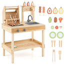 Wooden Barbecue Grill Playset with Play Food and Open Shelves-Natural by LJGDeals